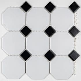Octagon 9,7x9,7 White/Black Klassinen kahdeksankulmainen laatta.